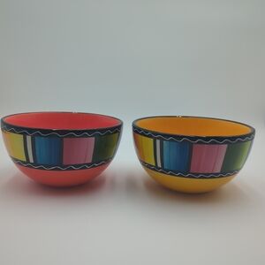 Certified International Serape Bowl Nancy Green Colorful Yellow Orange Set of 2